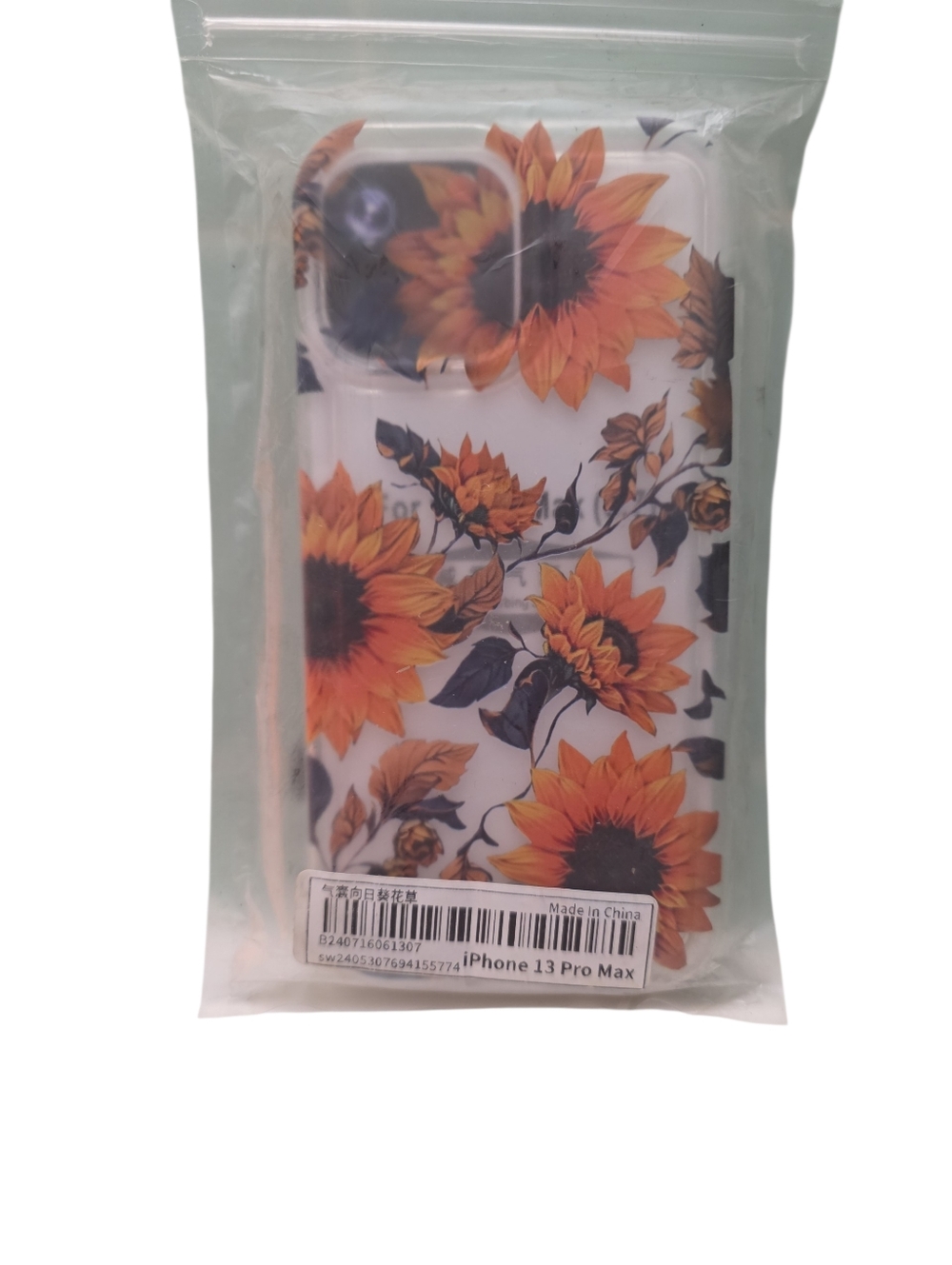 Sunflower Pattern Clear Phone Case for iPhone 13 Pro Max - White & Orange